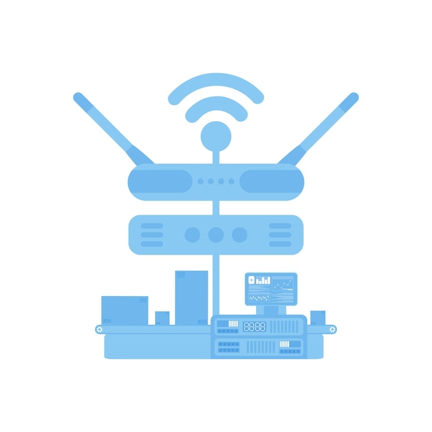 Vector automatische transportband aangesloten op internet iot en automatiseringsconcept geïsoleerde vector