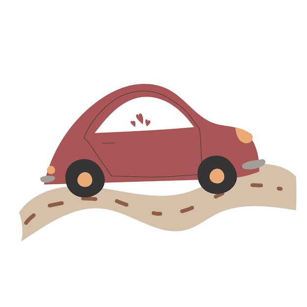 漫画スタイルの道路上の自動車車フラットスタイルの子供用車のイラスト