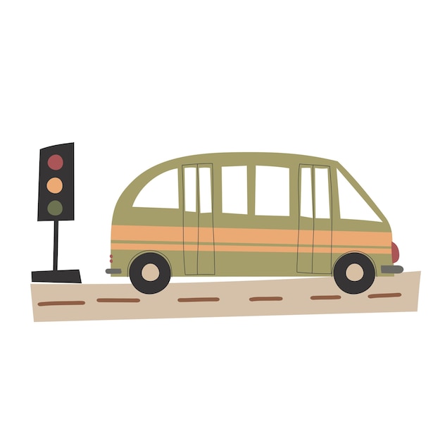 Automobile Car on the road in cartoon style Children's car Illustration in a flat style