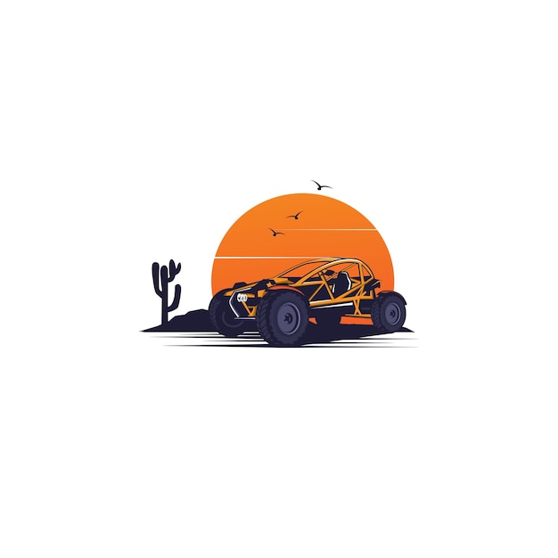 Automobile on the desert illustration concept