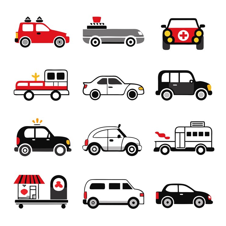 Vector 自動車と車両のアイコンセットのベクトルイラスト
