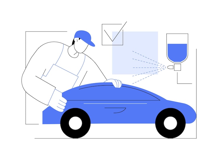Vector automotive painting check abstract concept vector illustration repairman testing quality of car painting automotive sector vehicle manufacturing industry car maintenance abstract metaphor