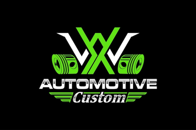 Дизайн логотипа автомобильной поршневой мастерской современный пользовательский автосервис двигатель буква W начальная буква