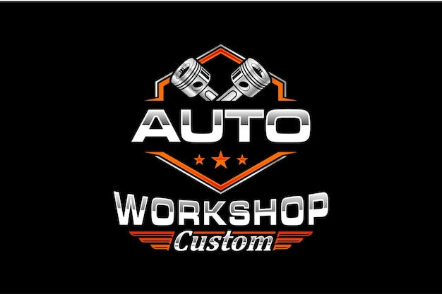 Automotive piston workshop logo ontwerp moderne badge stijl aangepaste auto service engine tune up icoon