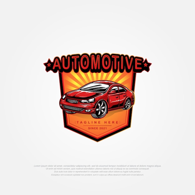 Automotive red car illustration logo hand drawing design