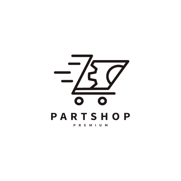 Automotive spare part shop logo design with line art style chain gear and trolly cencept