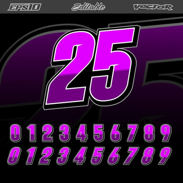 Automotive sport racing number text effect vector editable graphics