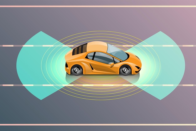 Autonome slimme auto automatische draadloze sensor rijden op de weg rond de auto Autonome slimme auto gaat op de scans de wegen observeren de afstand en automatisch remsysteem