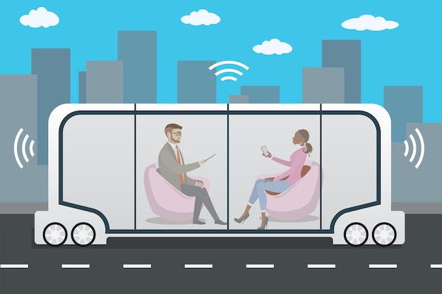 Vettore auto o autobus autonomi e internet delle cose iot concetto auto autonoma