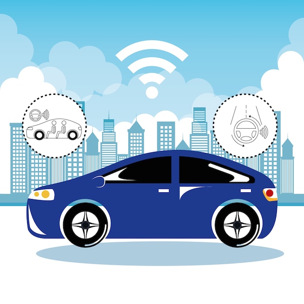 Vector autonomous cars and wireless communication system city background