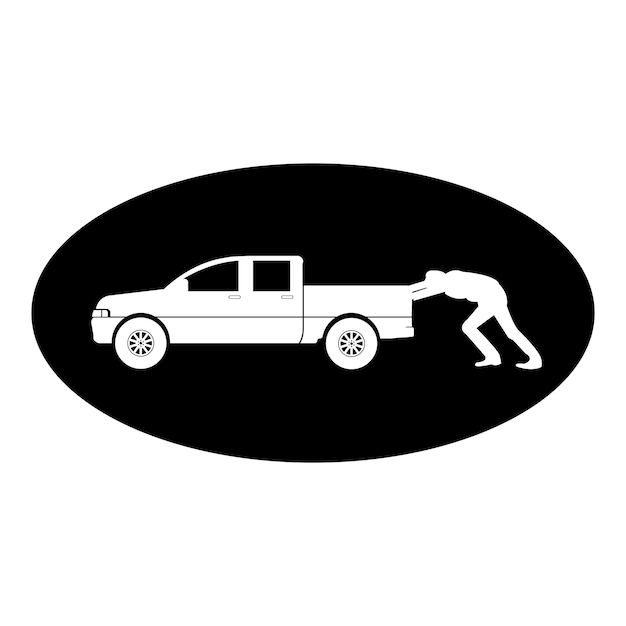 Vector autopictogram dat auto kapot maakt of duwt