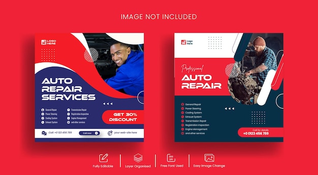 Autoreparatiewerkplaatsdiensten Instagram post en social media banner flyer sjabloonontwerp