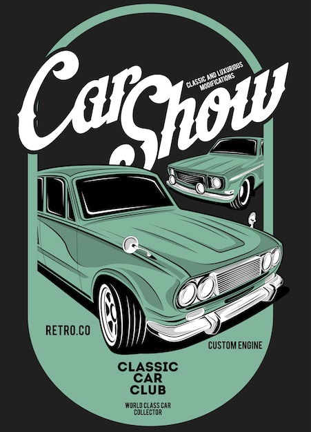 Autoshow, super klassieke auto illustratie