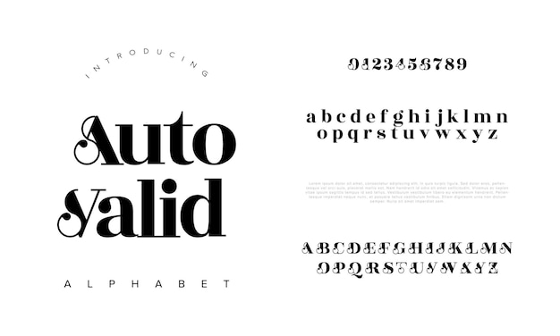 Vettore lettere e numeri eleganti dell'alfabeto di lusso premium con validità automatica elegante tipografia classica per matrimoni