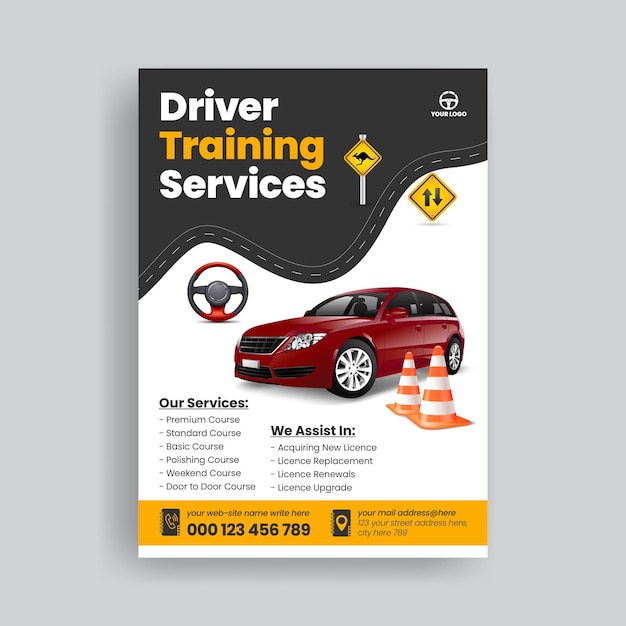 Vector autoverhuur, autoreparatie- en autowasdiensten, ontwerp van flyers of posters