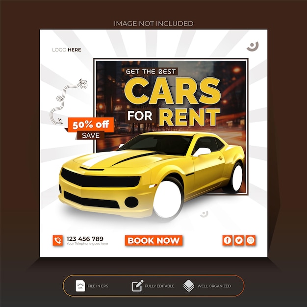 Autoverhuur en verkoop van auto's social media banner of instagram post sjabloon