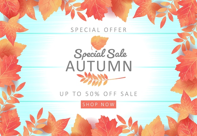 Autum sale background with leaves