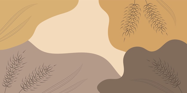 Вектор Осенний абстрактный фон с нарисованными вручную колосьями пшеницы