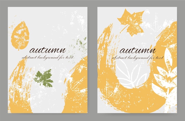 Autumn abstract foliage with a smear of paint and texture in the grunge style. Vertical layout with botanical motifs.