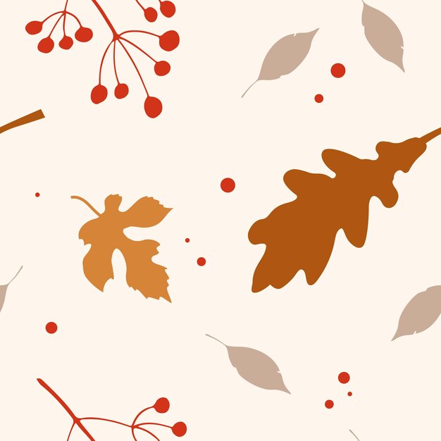 Vector autumn abstract seamless pattern in modern hipster style autumn leaves berries spots trendy modern art with autumn elements vector