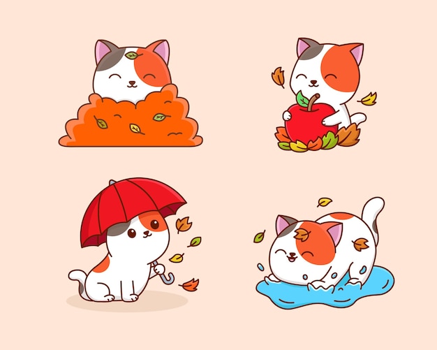 Vector autumn activity cat cartoon