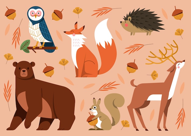 Autumn animals collection