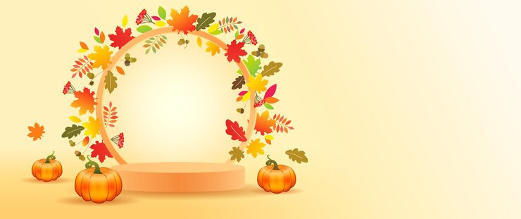 Vector autumn arc decoration background with colored leaves and empty template for text