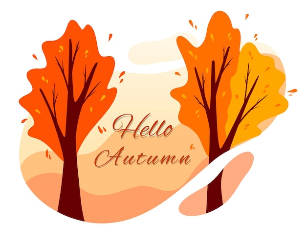 Vettore sfondo autunnale. alberi del parco autunnale in colori vivaci, giallo, arancione. stile cartone animato. illustrazione vettoriale per design e decorazione.