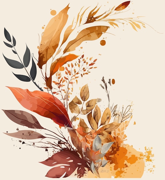 Autumn background design with watercolor brush texture Beautiful minimalistic print for your decor for postcard congratulations and poster Vector illustration