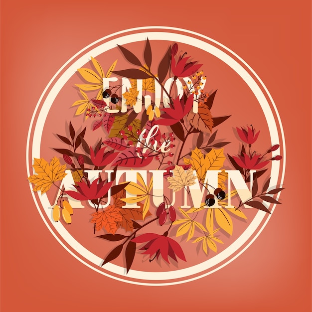 Vettore sfondo autunnale con enjoy the autumn text