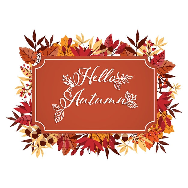 Autumn background with hello autumn text.