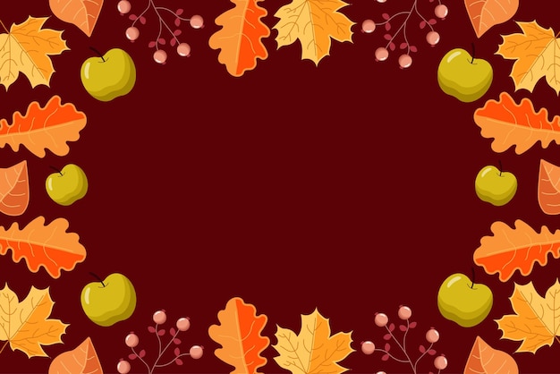 Autumn background with leaves apples and berries Sale promo poster banner flyer invitation