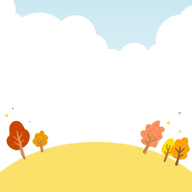 Autumn background with yellow hills and red autumn trees.