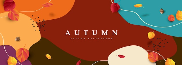 Autumn banner abstract background with falling autumn leaves and color of autumn background