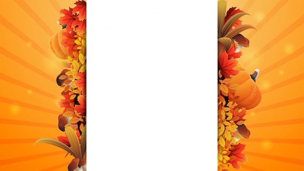 Autumn banner template design with a white large stripe for text in the middle decorated autumn elements and autumn vegetation. empty autumn layout for your creativity