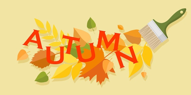 Vector autumn banner with colorful leaves and berries isolated on a yellow background vector illustration