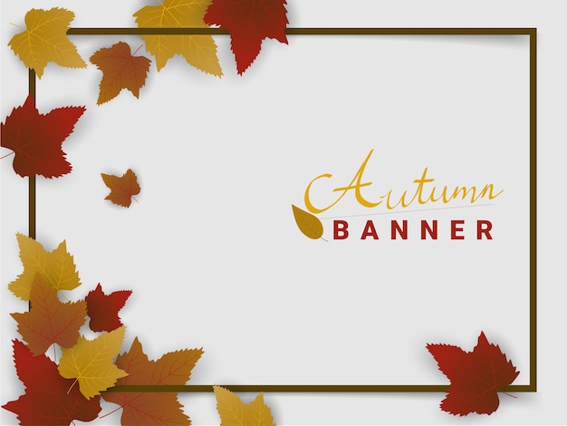 Autumn Banner with hand writing text and leaf