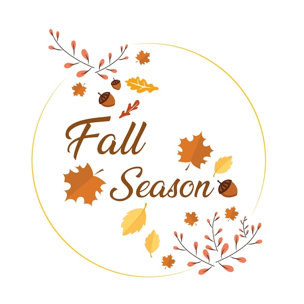 Autumn banner with text leaves and fruits on a white background with copy space