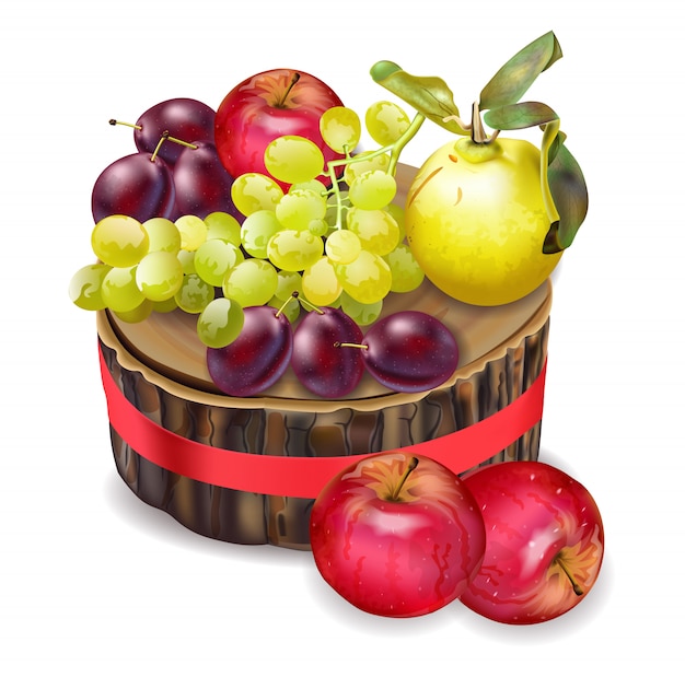 Autumn basket with fruits and vegetables