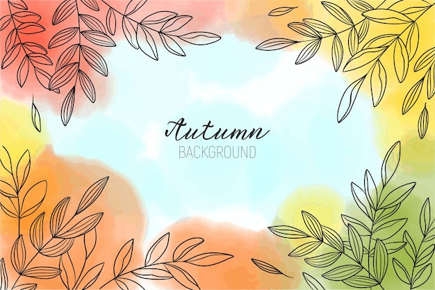 Autumn beautiful watercolor background with leaves