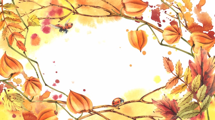 वेक्टर autumn berries physalis rowan leaves maple birch tree branches and ladybugs watercolor illustrations