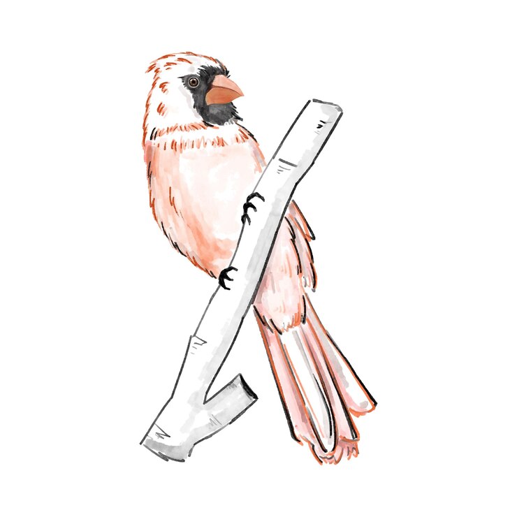 Vector autumn bird perched on a branch watercolor illustration