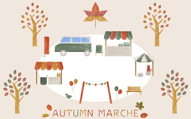 Autumn blue sky market illustration transparent watercolor style