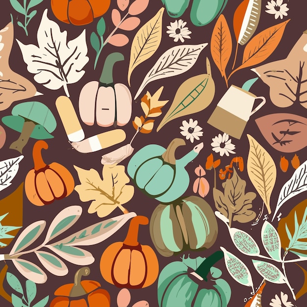 Autumn botanical seamless pattern in 70s style Boho flowers Perfect for kids wall wallpaper gift