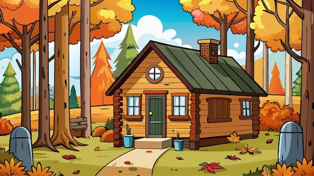 Autumn Cabin in the Woods During Daytime