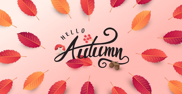 Autumn calligraphy. Seasonal lettering background