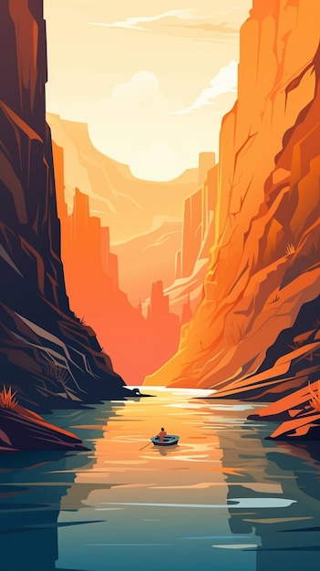 Vector autumn canyon with river 2