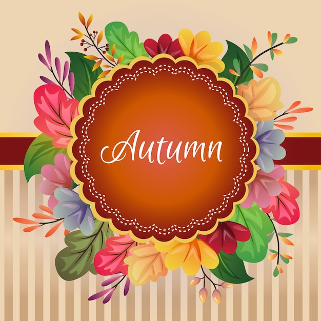 Autumn card fall colored leaves decoration