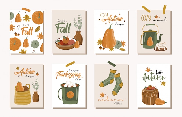 Autumn cards set.