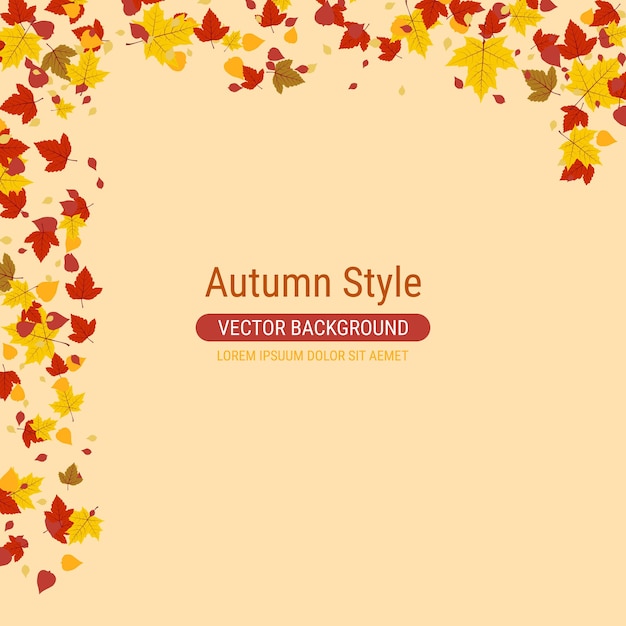 Autumn cartoon style vector background with colorful leaves